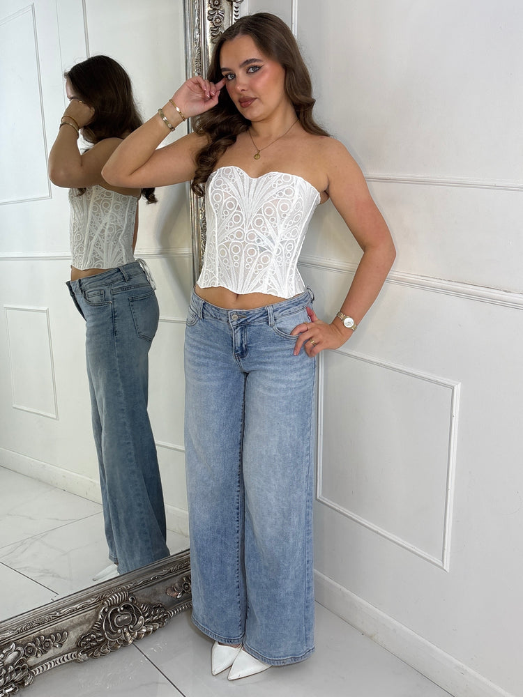 Bandeau Lace Detailed Corset Top - White