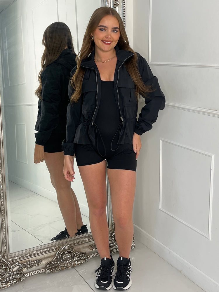 Utility Pocket Front Windbreaker - Black