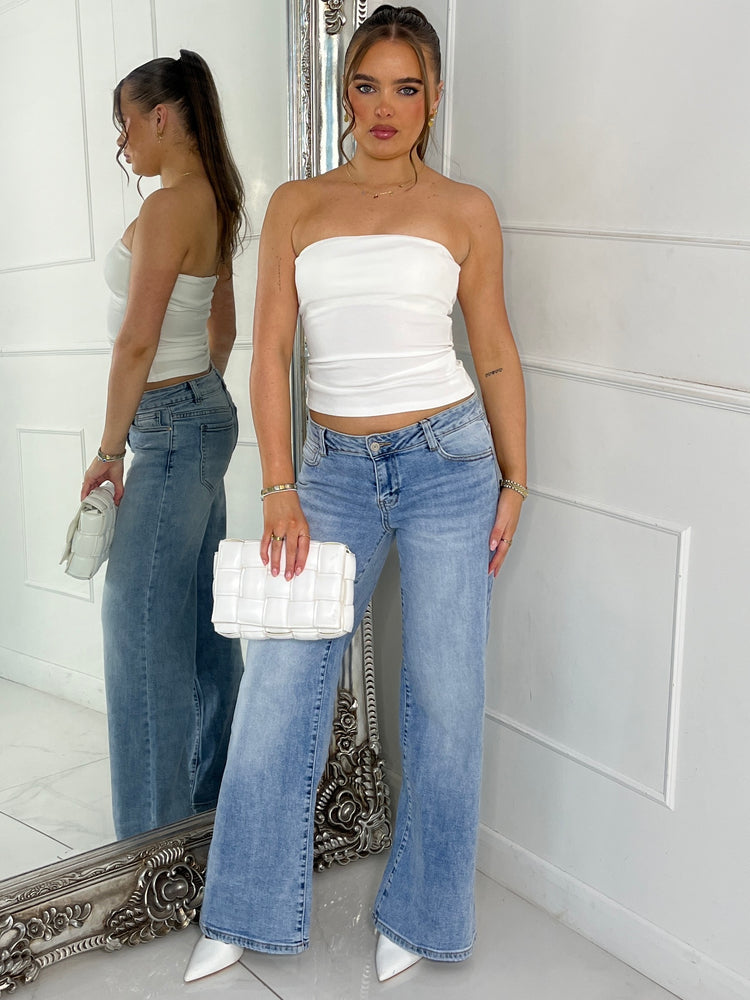 Ribbed Bandeau Top - White