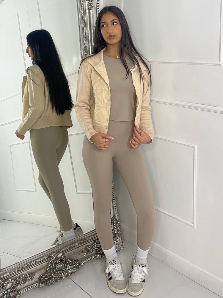 Ribbed Sleeve Padded Jacket - Beige