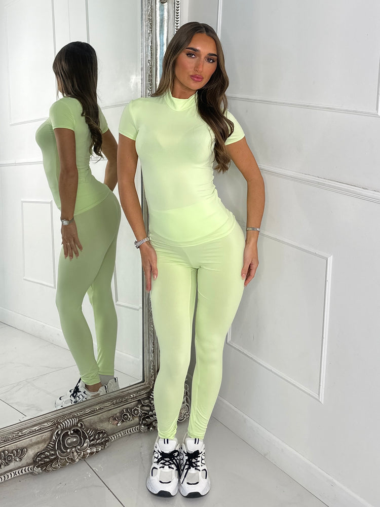 High Neck Second Skin Top & Sculpt Panel Leggings - neon green