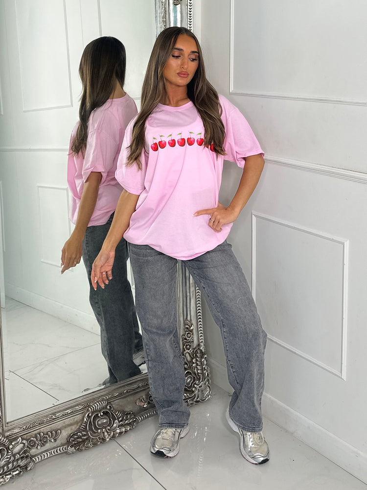 8 Cherries Print Tee - Baby Pink