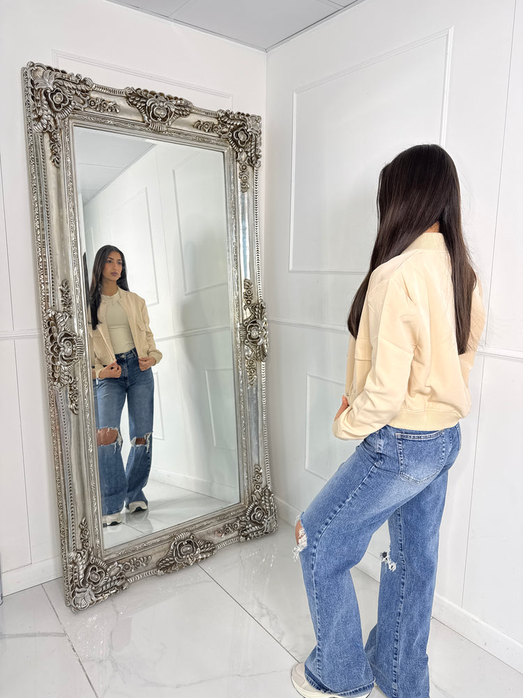 Cropped Pocket Detail Bomber Jacket - Cream