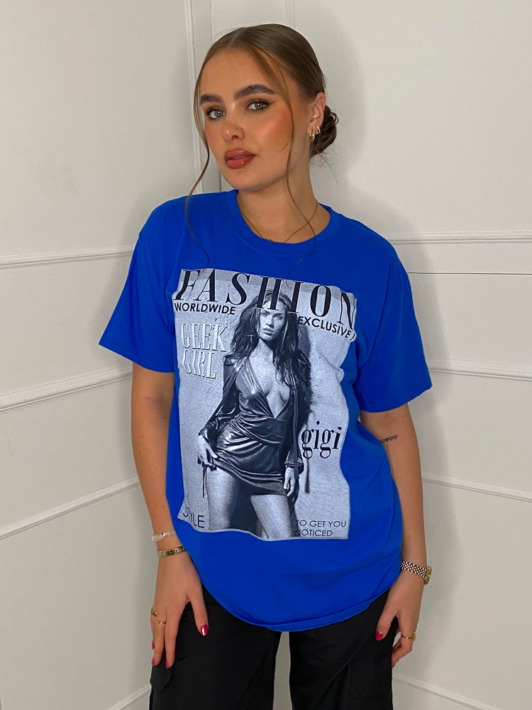 Fashion Print T-shirt- Royal Blue
