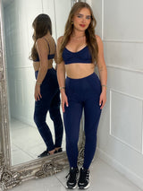 Seam Detail Bra & Leggings Set - Navy
