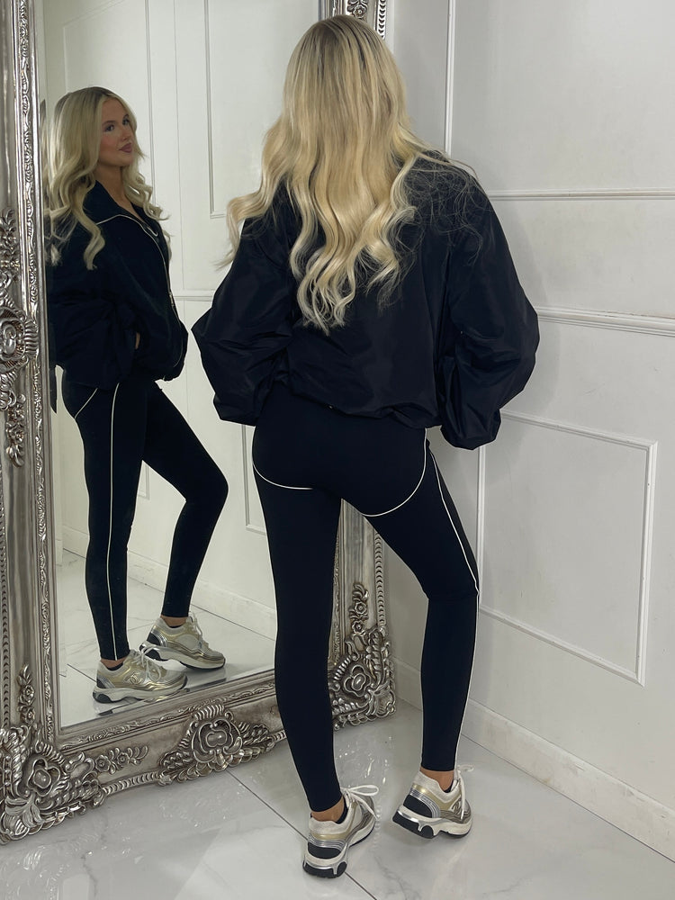 Zip up Puff sleeve oversized windbreaker - Black