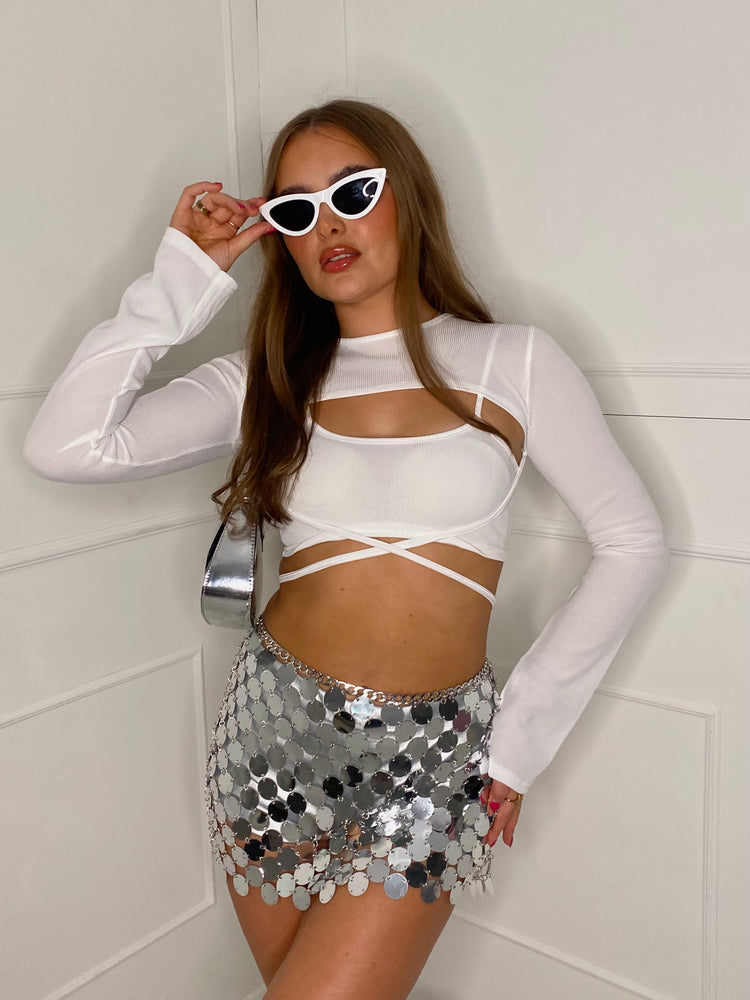 Disc Detail Skirt- Silver