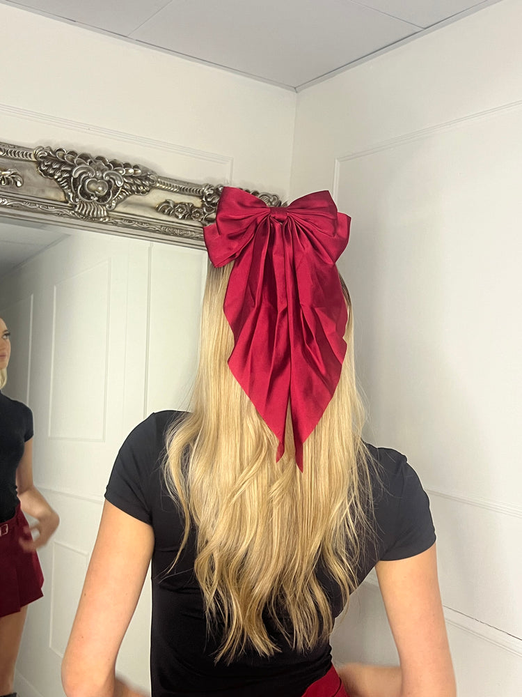 Large Hair Bow - Single Fabric Red satin