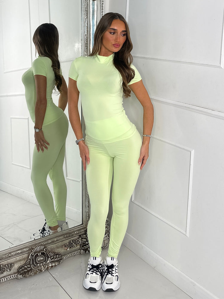 High Neck Second Skin Top & Sculpt Panel Leggings - neon green