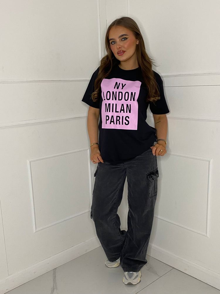 4 City Printed T-Shirt - Black/Pink