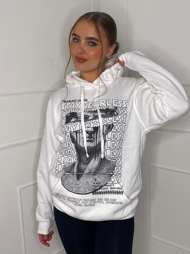 Fearless Statue Print Hoodie - White