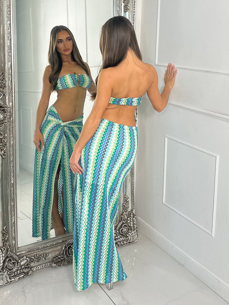 Bandeau Buckle Top & Knot Detail Slit Skirt - Multi Two