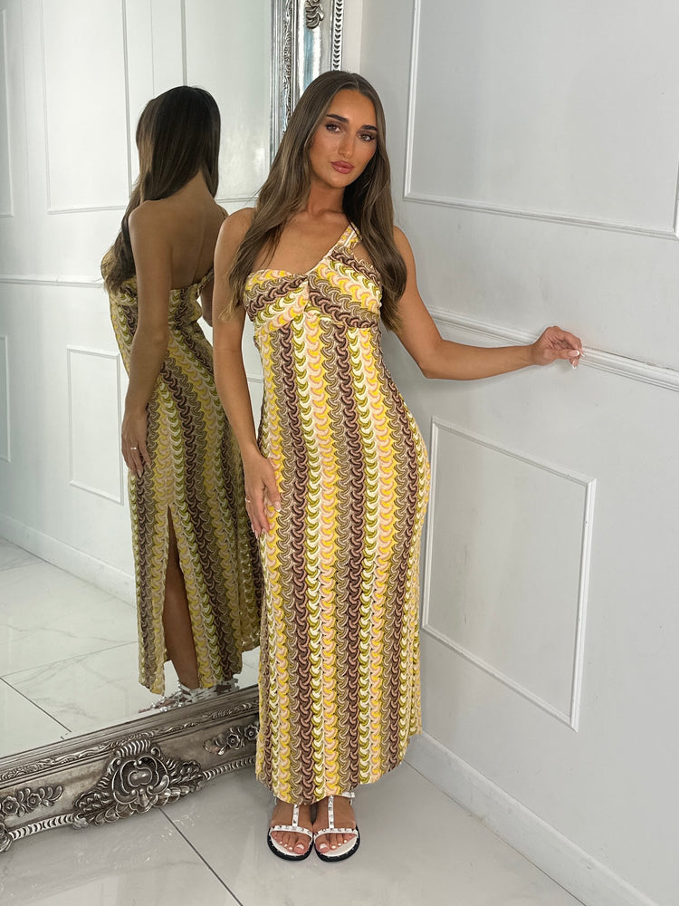 Crochet One Shoulder Dress - Yellow Multi