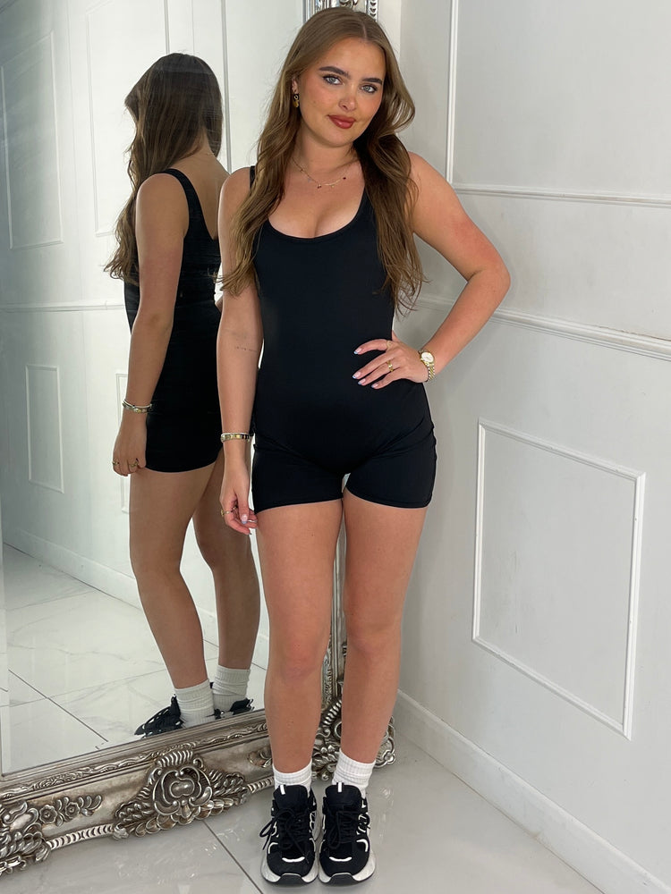 Seamless Scoop Neck Unitard - Black