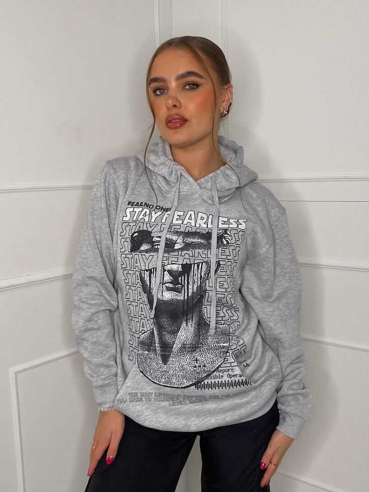 Fearless Statue Print Hoodie - Grey