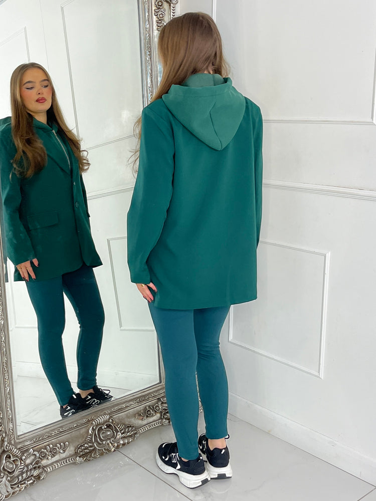 Oversized Blazer With Green Attached Hood - Forest Green