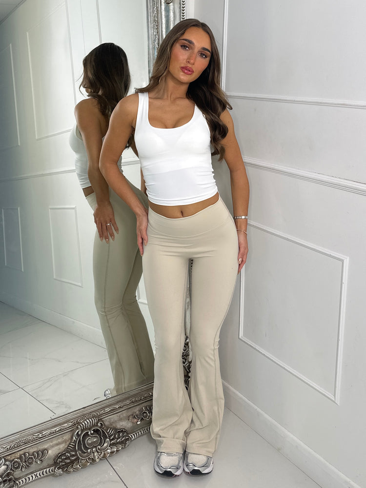 Sculpt Energy High Waist Flares With Ruche Bum - Light Beige
