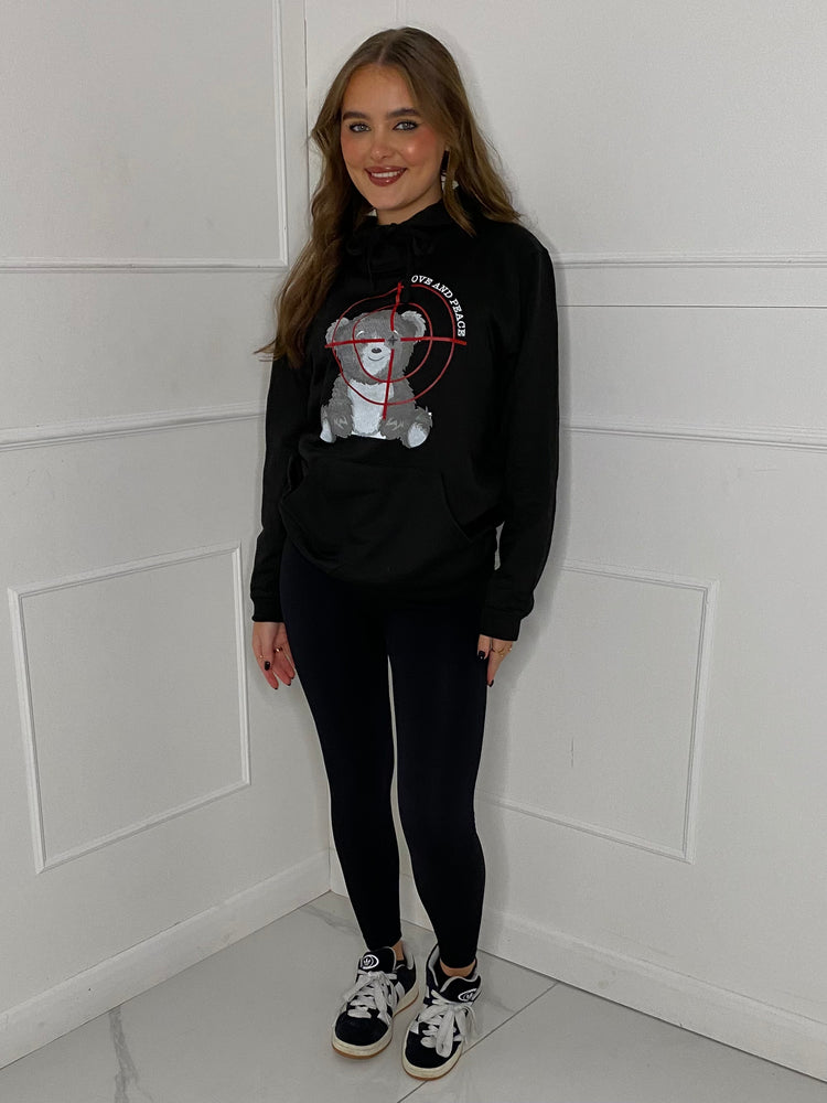 Target Teddy Print Hoodie - Black