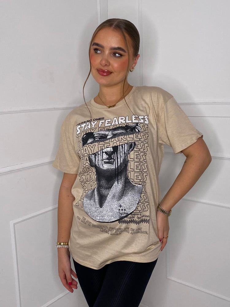 Fearless Statue Print T-Shirt - Beige