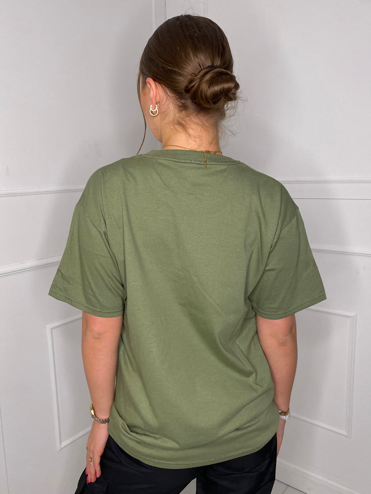 Fearless Statue Print T-shirt- Khaki Green