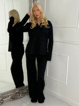 Lurex Glitter Oversized Shirt & Wide Leg Pants Co-Ord - Black