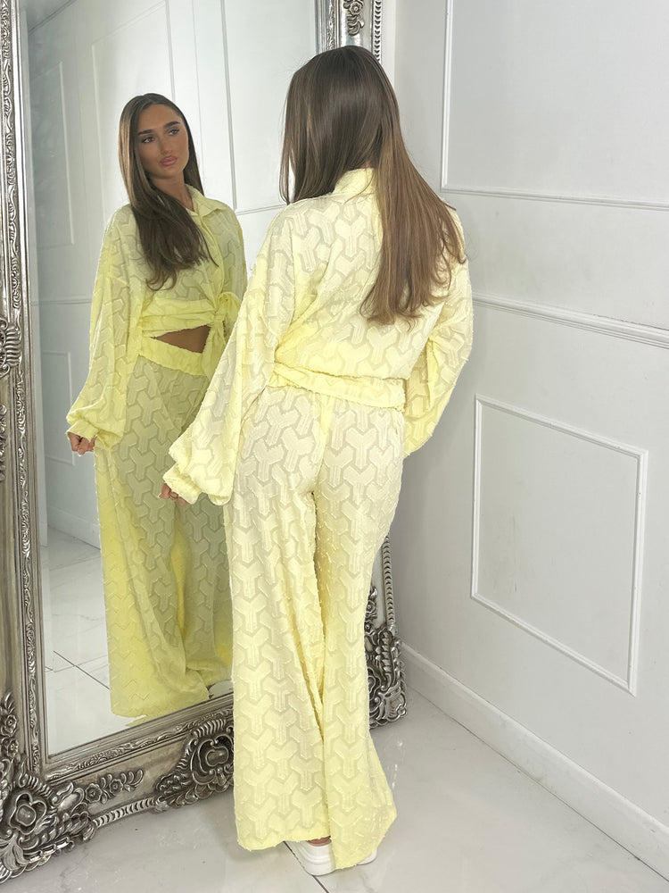 Textured Shirt & Flared Pants Co Ord - Yellow