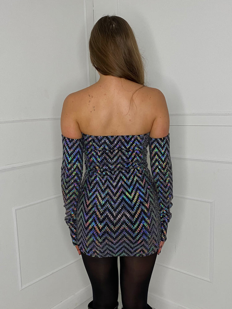 Strapless Dress with Detached Sleeves - Silver Zigzag