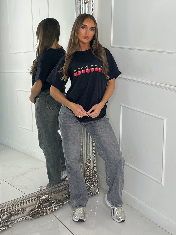 8 Cherries Print Tee - Black