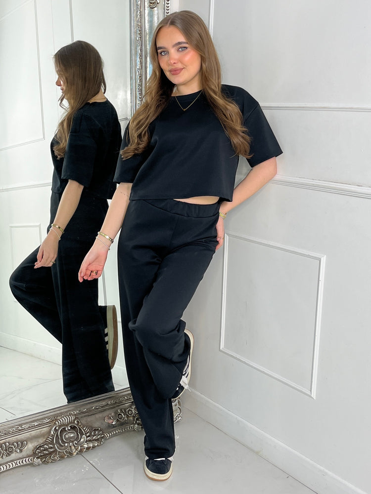 Baggy Crop Tee & Straight Leg Pants Co-Ord - Black