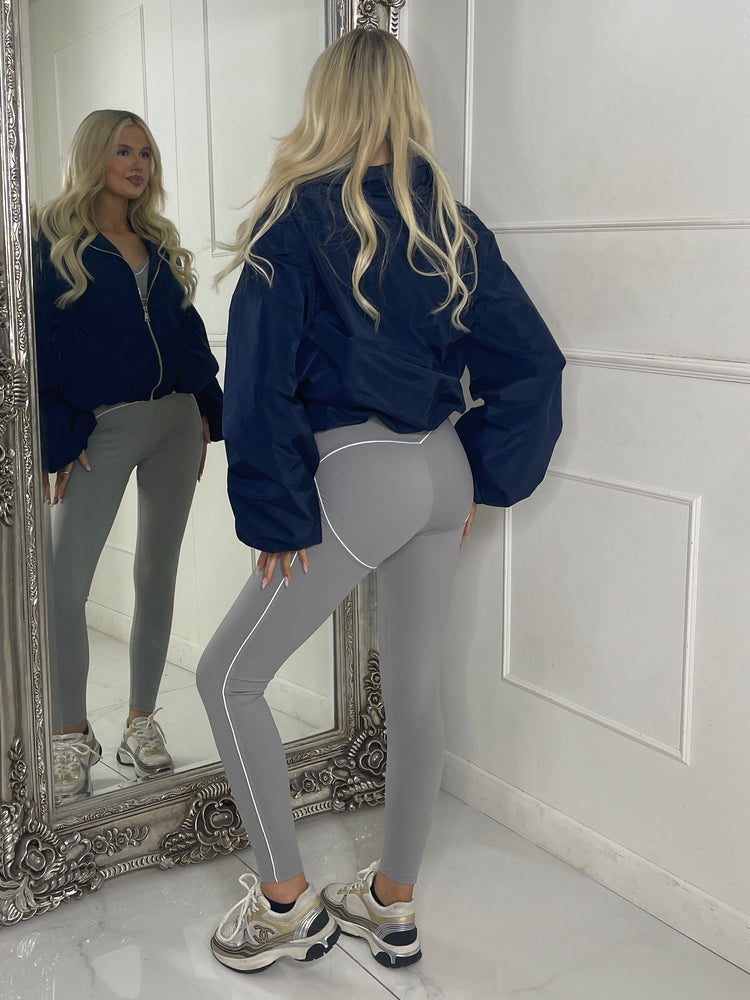 Zip up Puff sleeve oversized windbreaker - Navy Blue