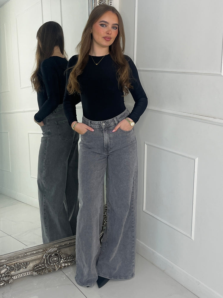 Round Neck Long Sleeve Bodysuit - Black