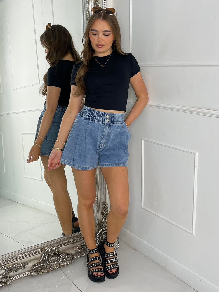 Elasticated Denim Shorts - Mid Wash