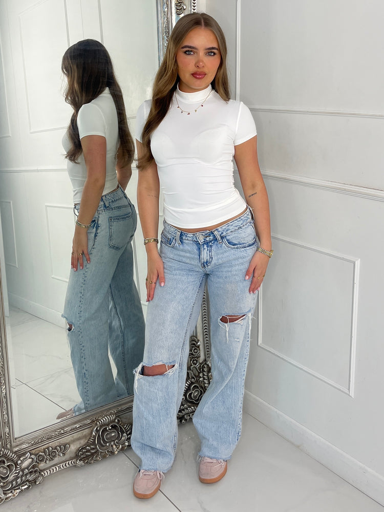 High Neck Short Sleeve Top Second Skin - White