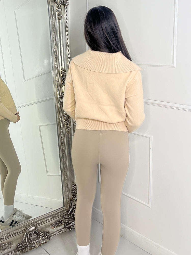 Ribbed Sleeve Padded Jacket - Beige