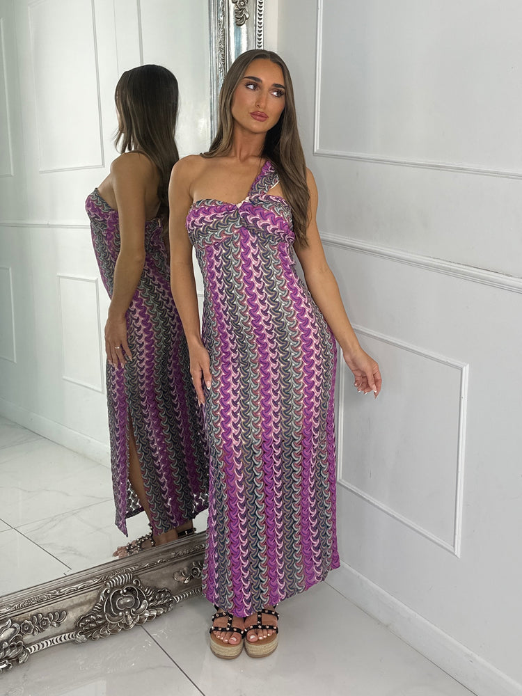 Crochet One Shoulder Dress - Purple Multi