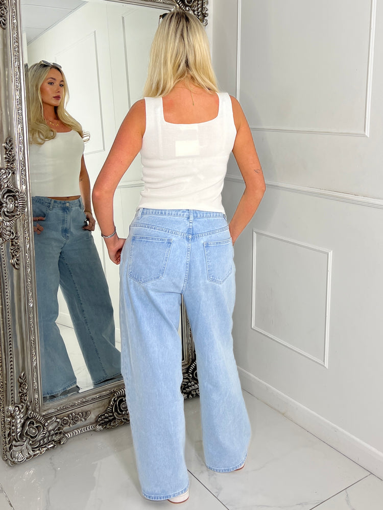 Square Neck Strap Detail Vest top - White