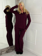 Lurex Glitter Oversized Shirt & Wide Leg Pants Co-Ord - Wine