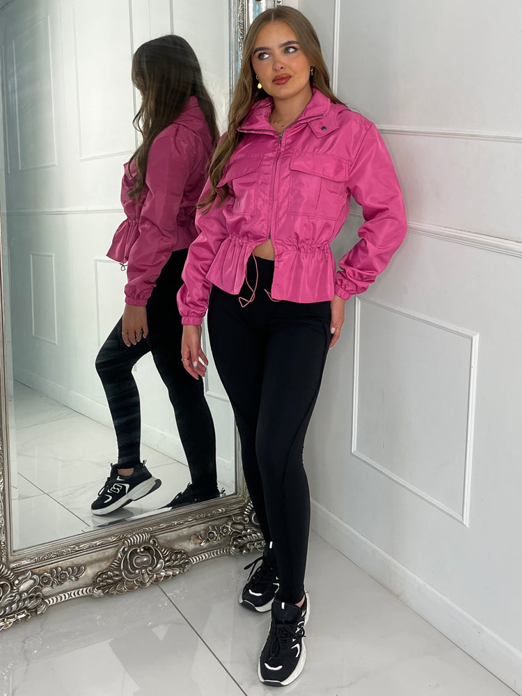 Utility Pocket Front Windbreaker - Hot Pink