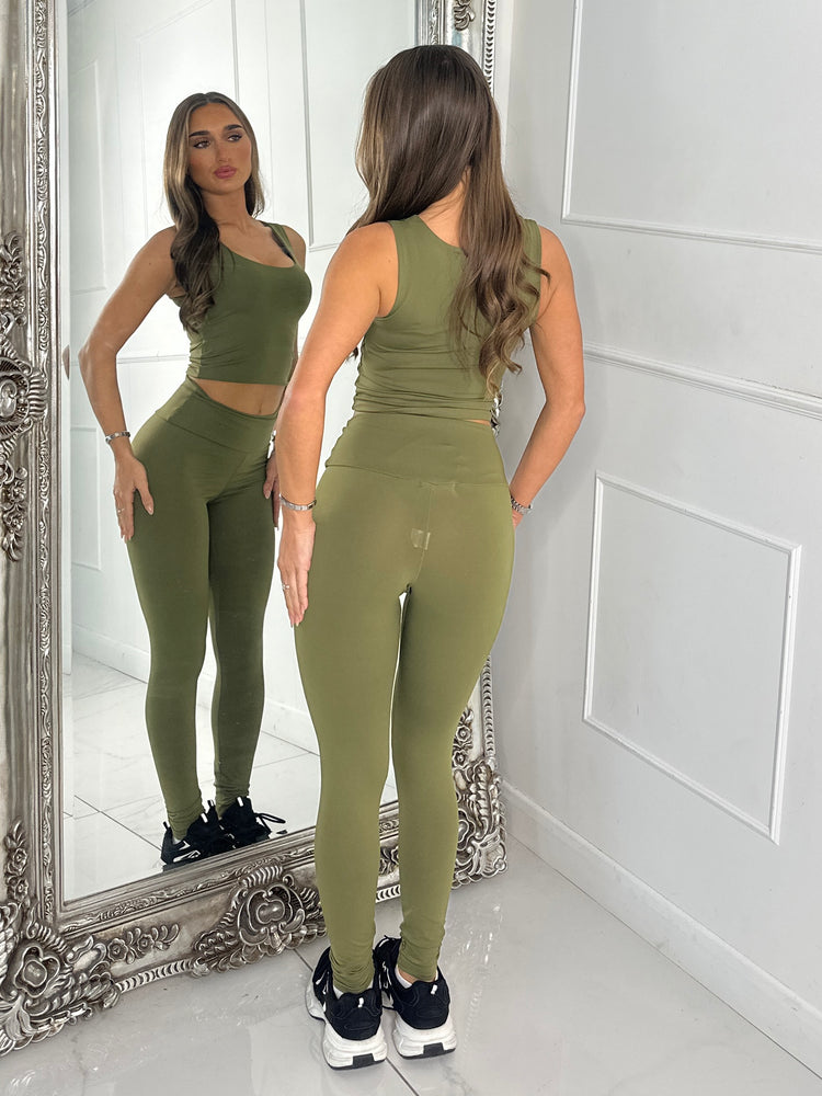 Second Skin Tank Top & Sculpt Panel Leggings - Khaki Green