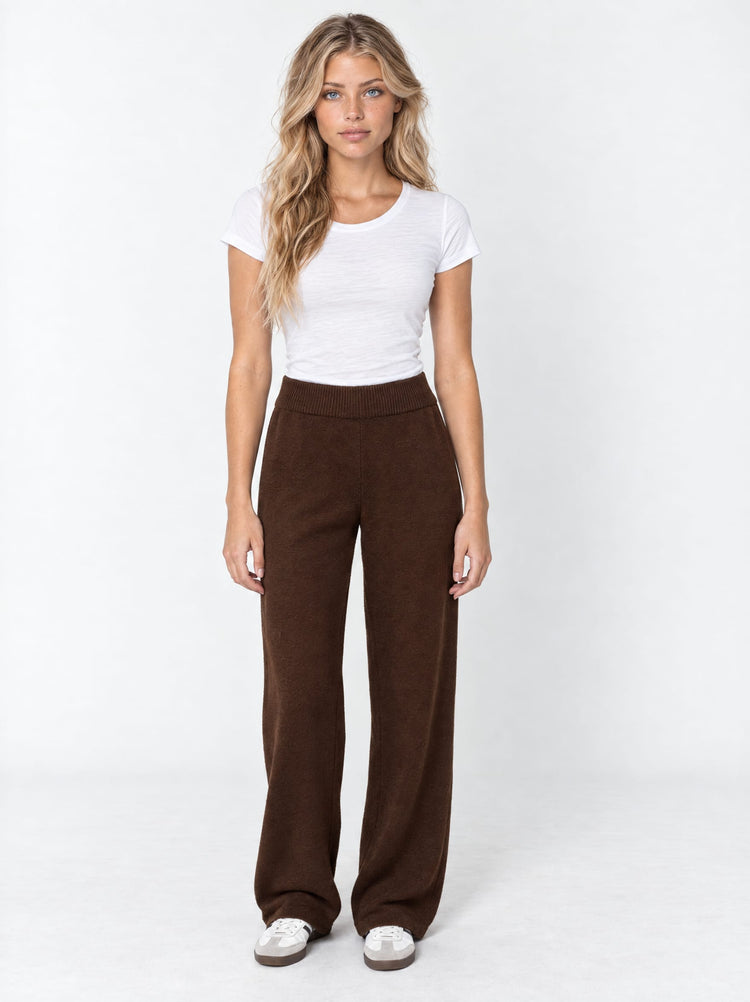 Knitted Wide Leg Pants - Brown