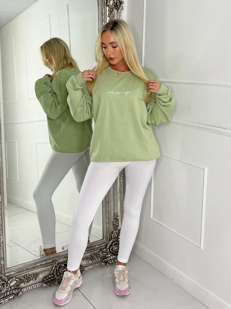 Ski Club & Resort Printed Sweatshirt - Sage Green / White
