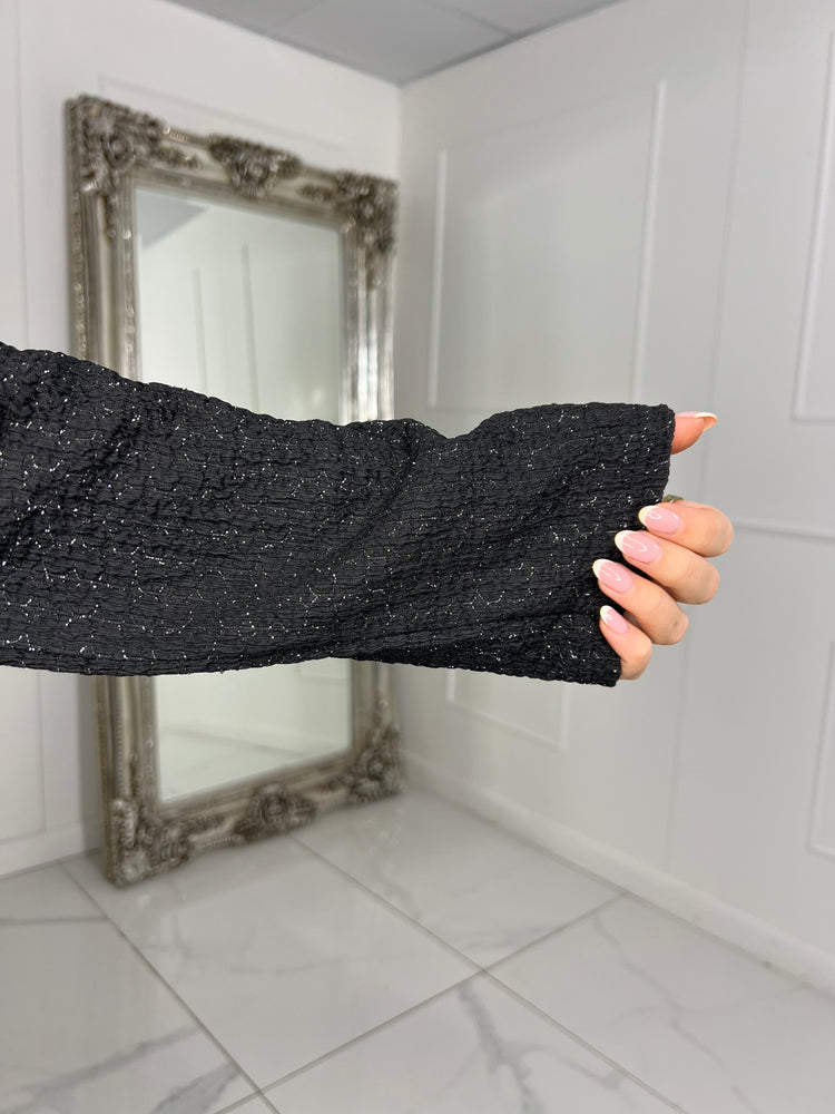 Lurex Glitter Oversized Shirt & Wide Leg Pants Co-Ord - Black