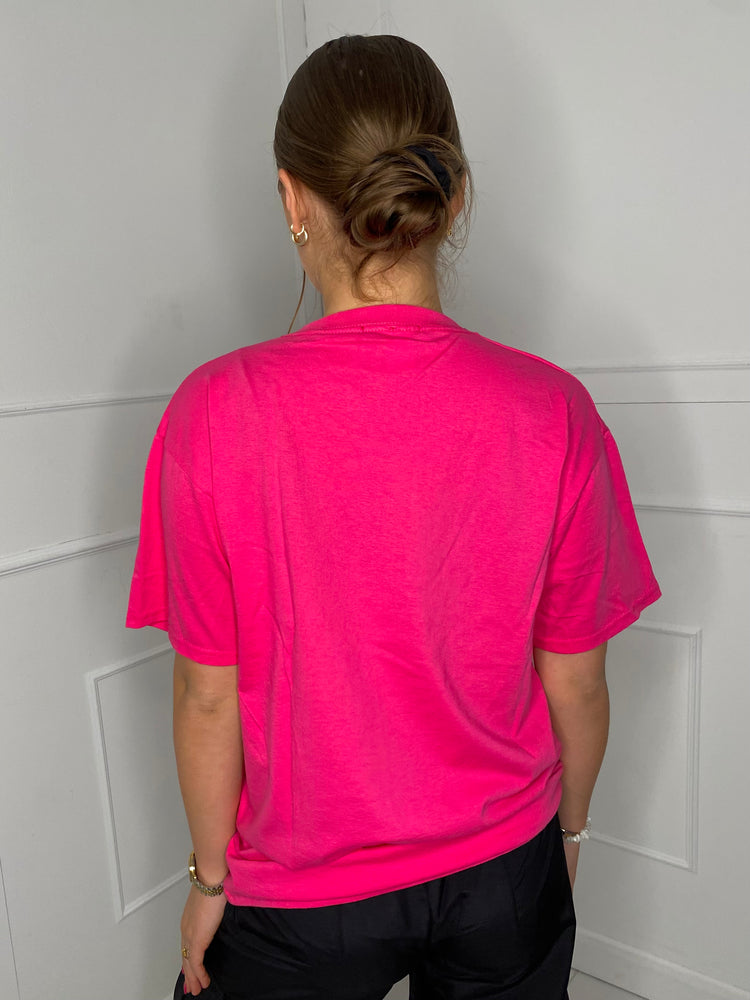 Obsessed Teddy Print T-shirt - Hot Pink