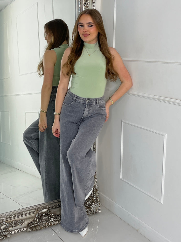 Sleeveless High Neck Bodysuit - Sage Green