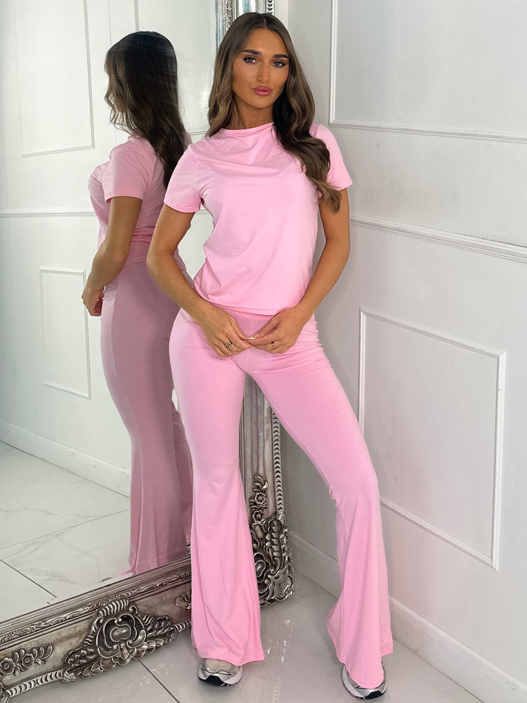 Soft Cotton Top & Flares Loungesuit - Baby Pink