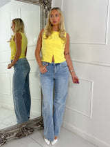 Button Slit Front Detail Top - Yellow