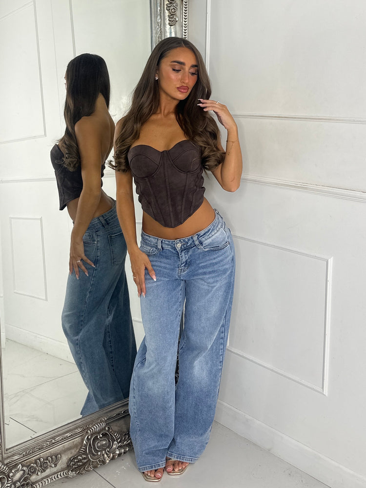 Sofia Structured Corset Top - Chocolate Suede
