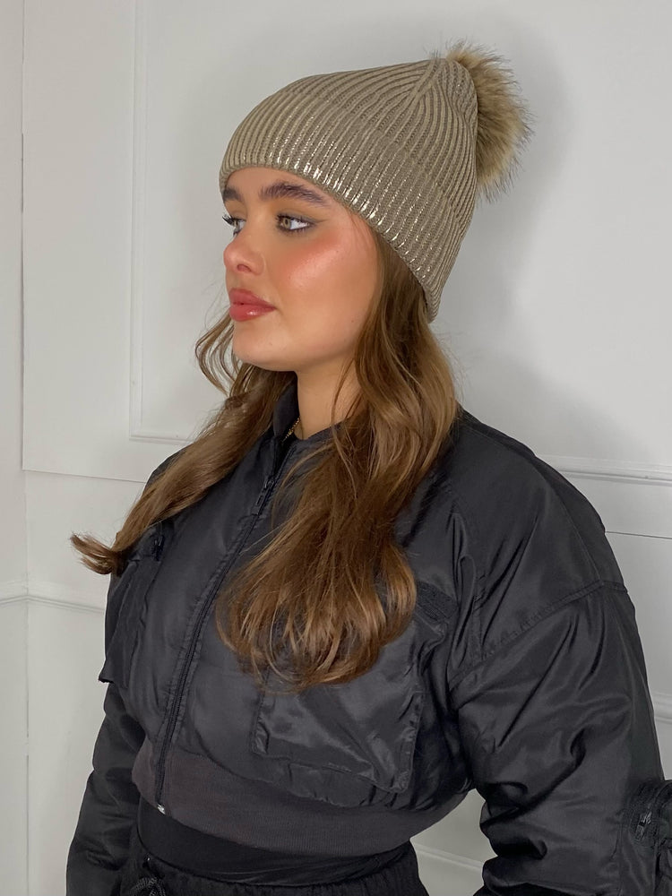 Metallic Bobble Hat - Gold
