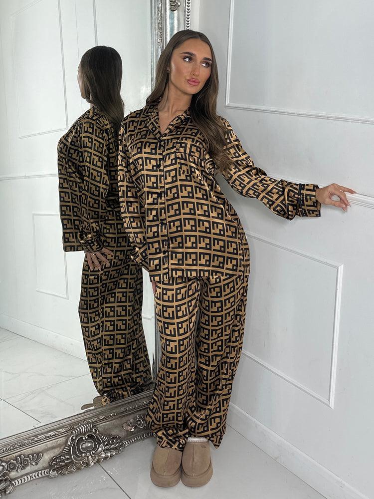Satin Pyjamas Set - F Print