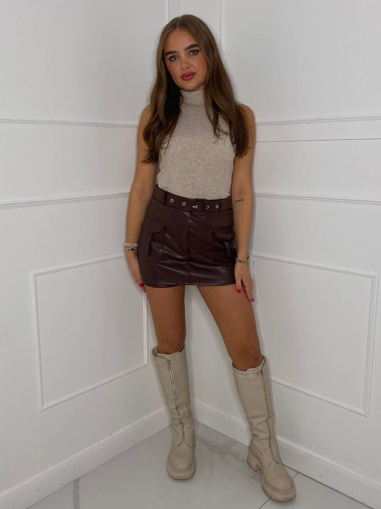 Sleeveless High Neck Jumper - Light Beige